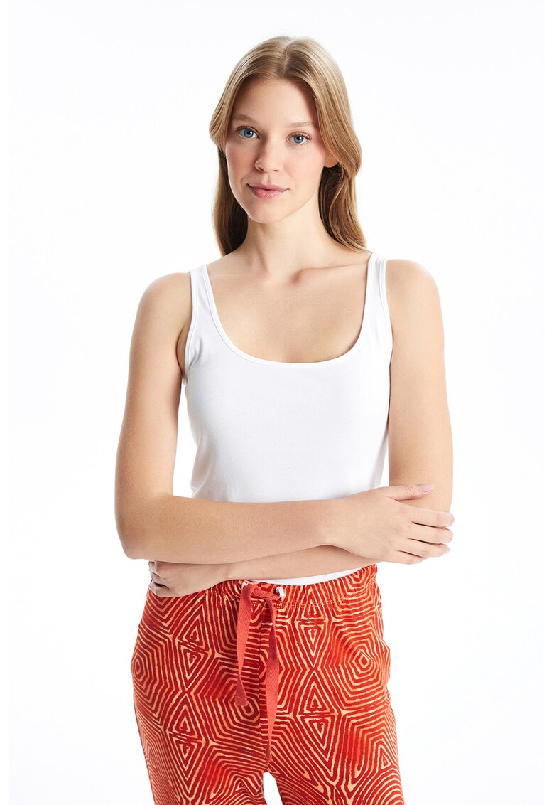Top cu decolteu rotund - Alb optic