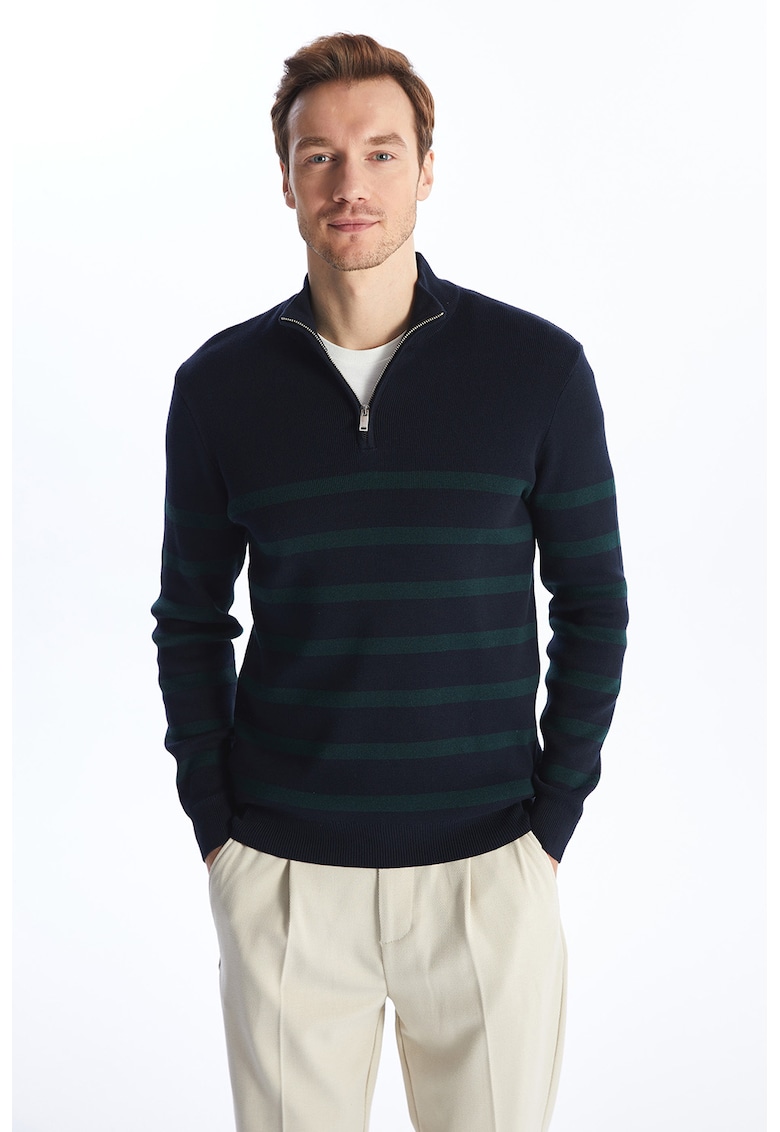 Pulover de bumbac cu fenta cu fermoar