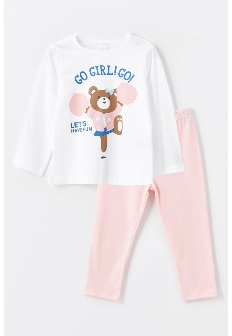Pijama din bumbac cu pantaloni lungi si imprimeu grafic