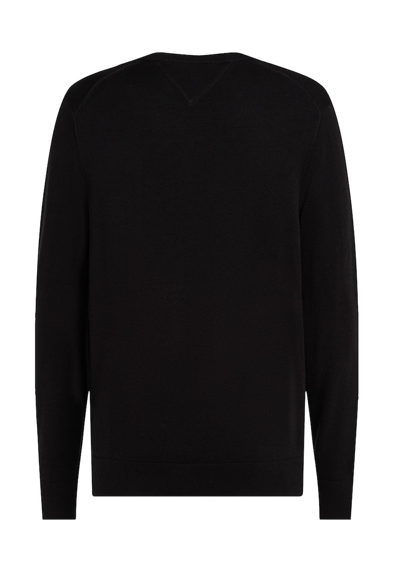 Pulover de bumbac cu decolteu in V - Negru
