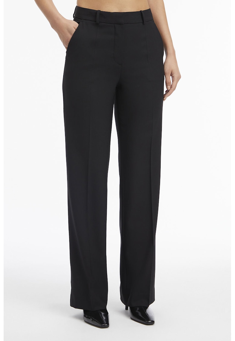 Pantaloni bootcut din amestec de lana cu talie inalta - Negru
