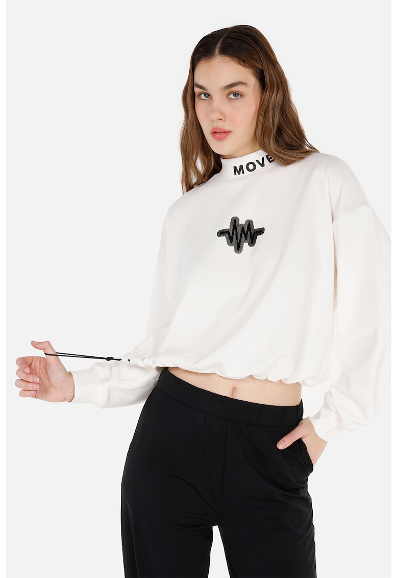 Bluza crop de trening cu maneci cazute - Alb murdar