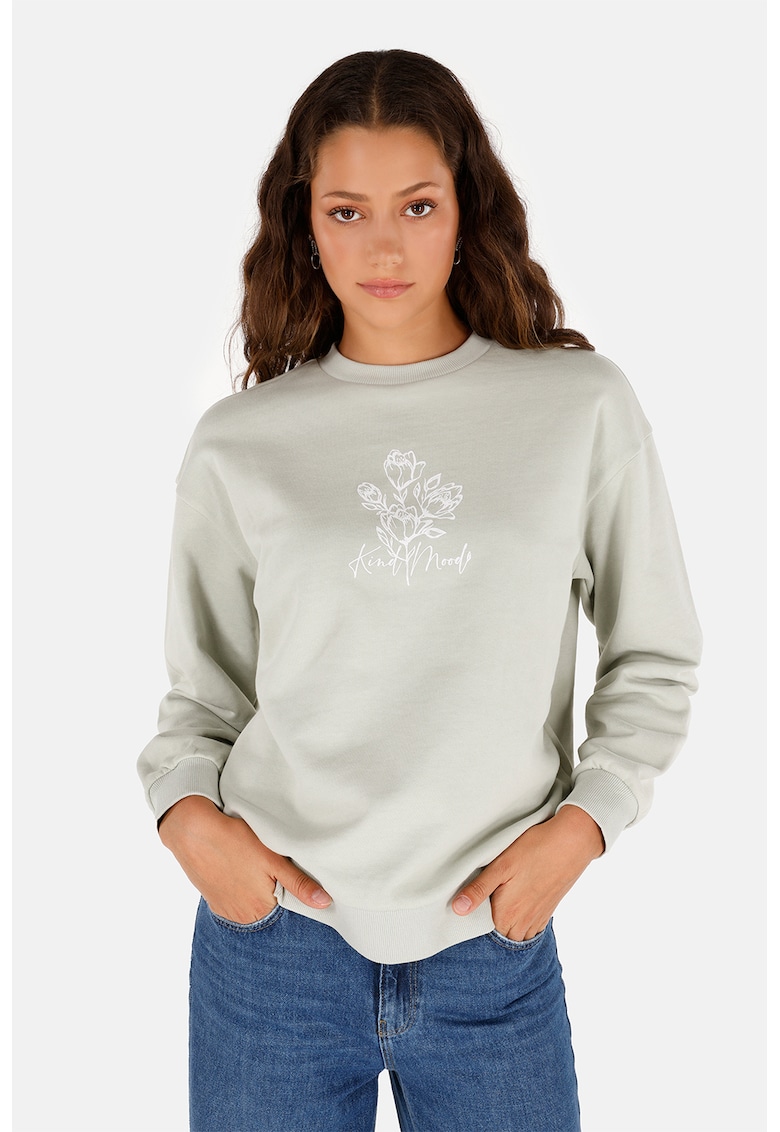 Bluza de trening din bumbac cu decolteu la baza gatului si maneci cazute