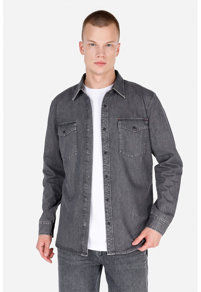Camasa din denim cu buzunare cu clapa
