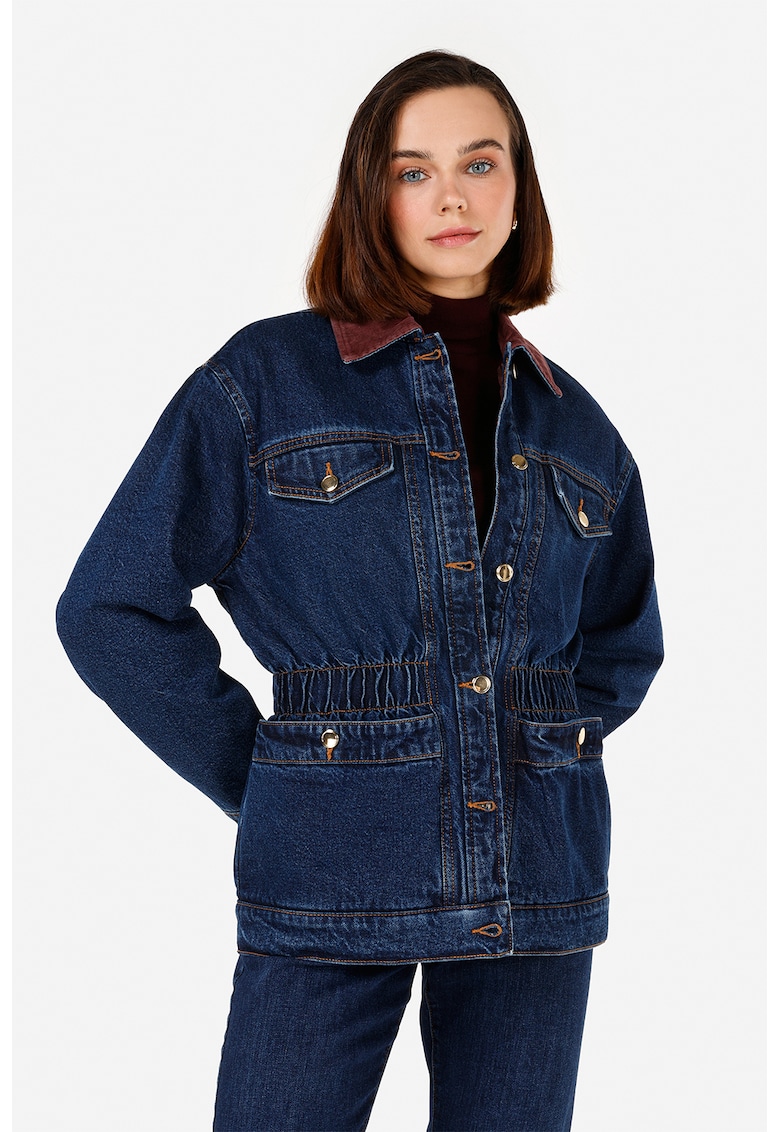 Jacheta din denim cu buzunare frontale