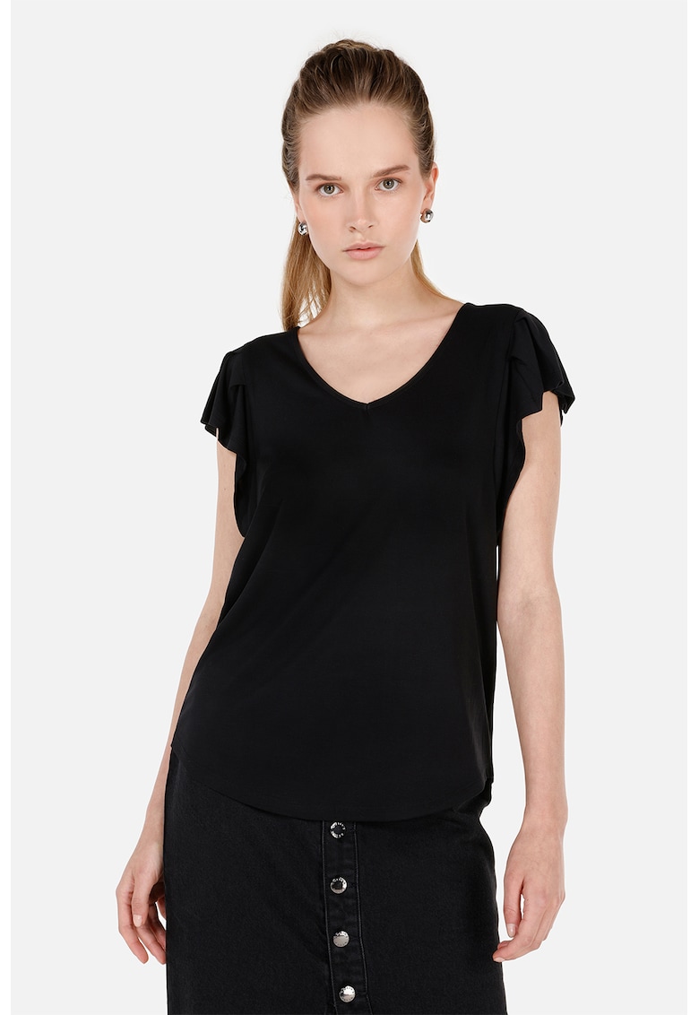 Tricou cu decolteu in V si maneci vaporoase