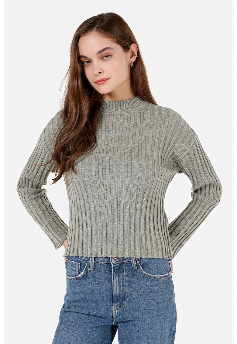 Pulover crop din amestec de lana cu model striat