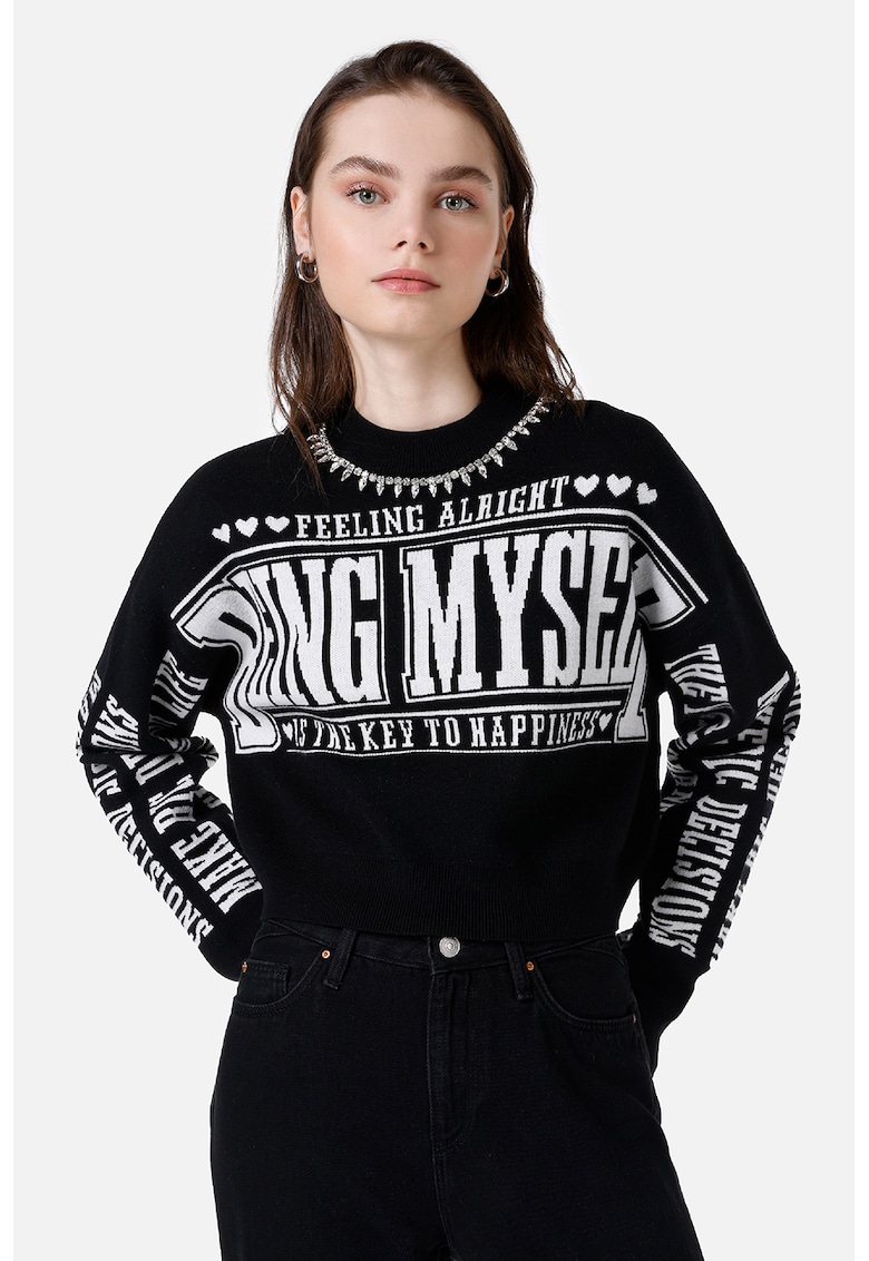 Pulover cu imprimeu text