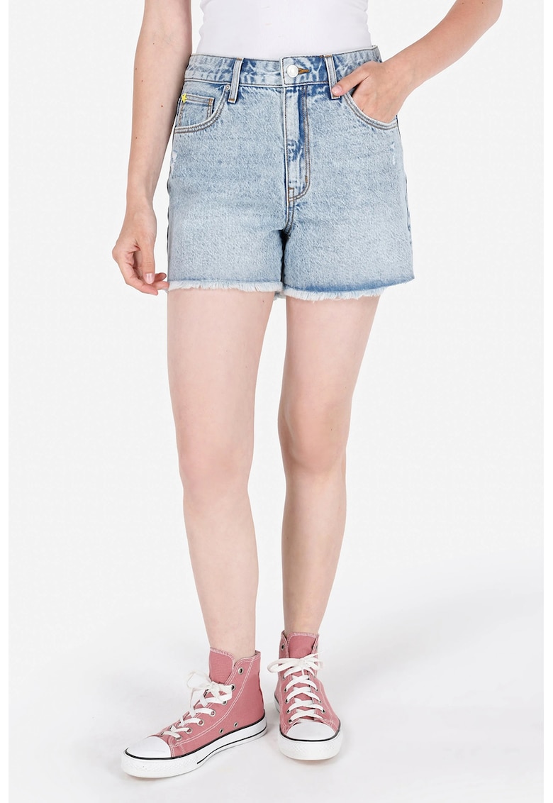 Blugi scurti cu margini nefinisate - Albastru deschis melange