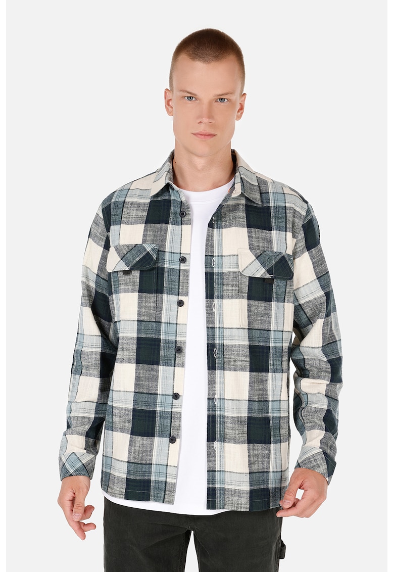 Camasa cu maneci lungi si model in carouri - Alb/Verde inchis