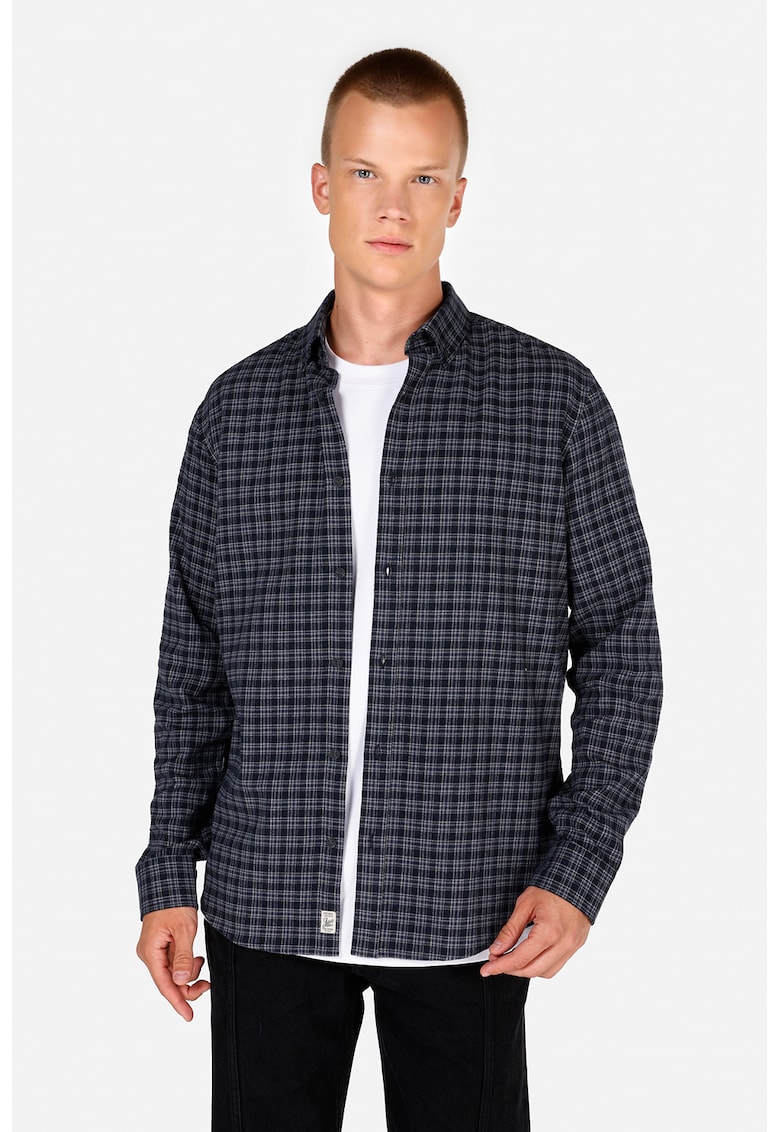 Camasa de bumbac cu model in carouri - Albastru ultramarin