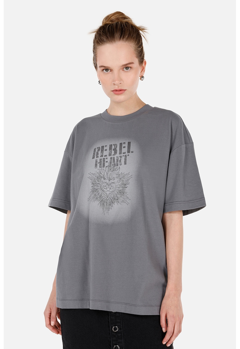 Tricou de bumbac cu model grafic - Gri inchis