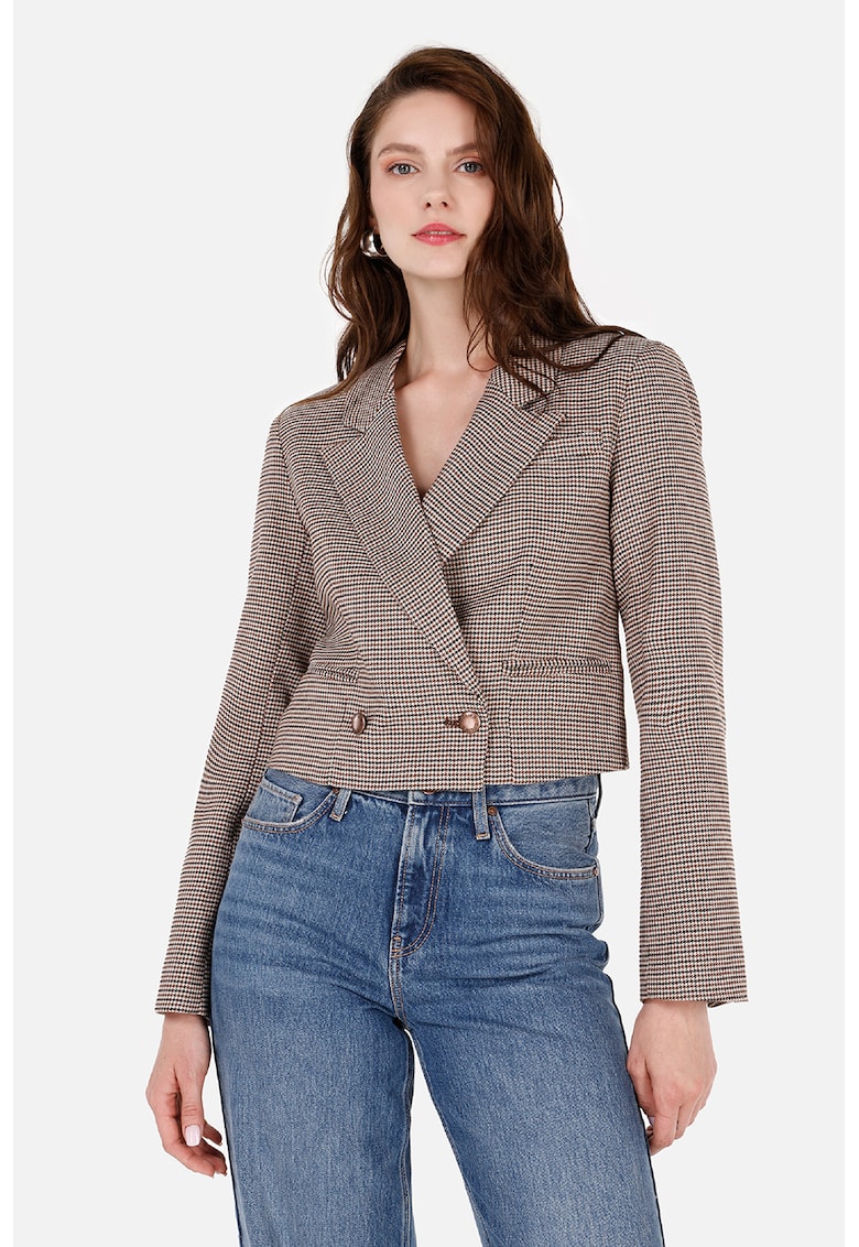 Sacou crop cu imprimeu houndstooth