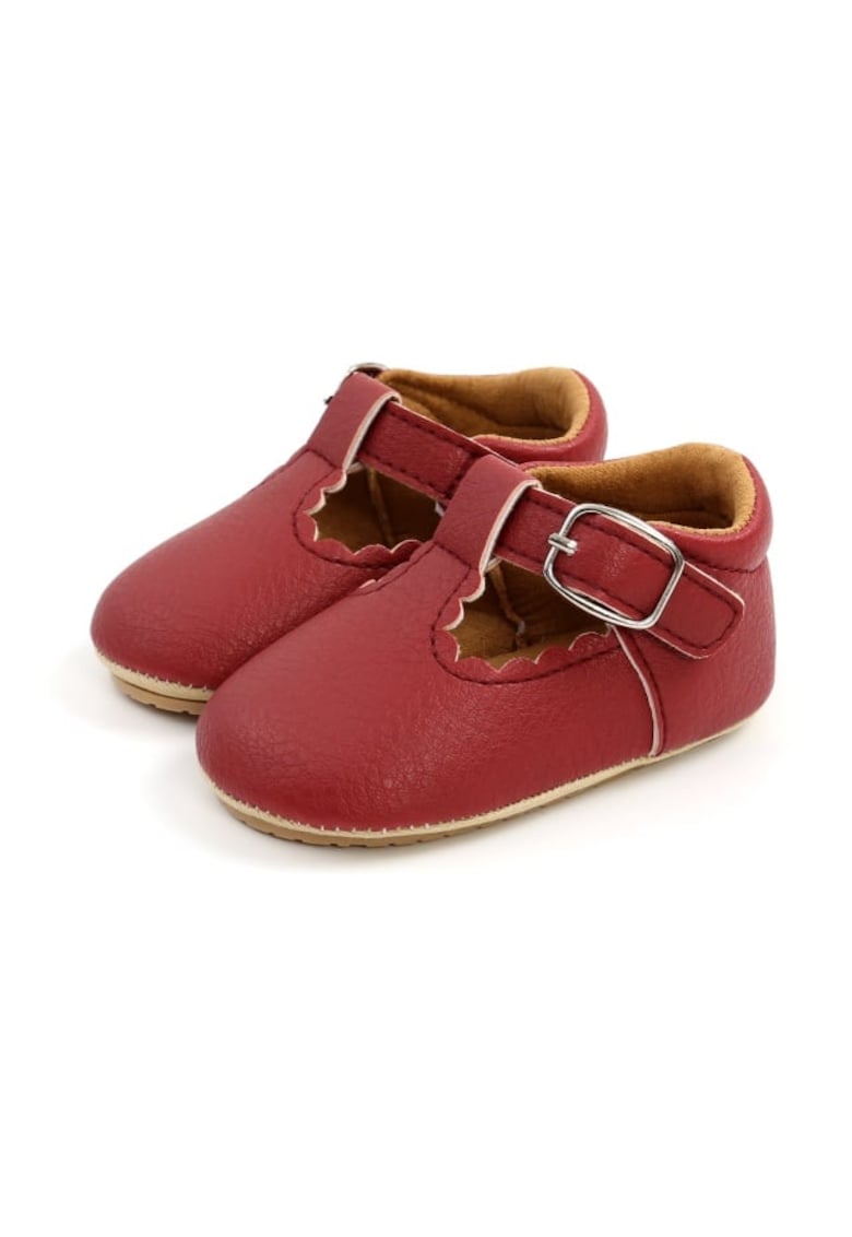 Pantofi Cu Catarama Decorativa - Casual - Piele ecologica - Fete - Velcro - Visiniu