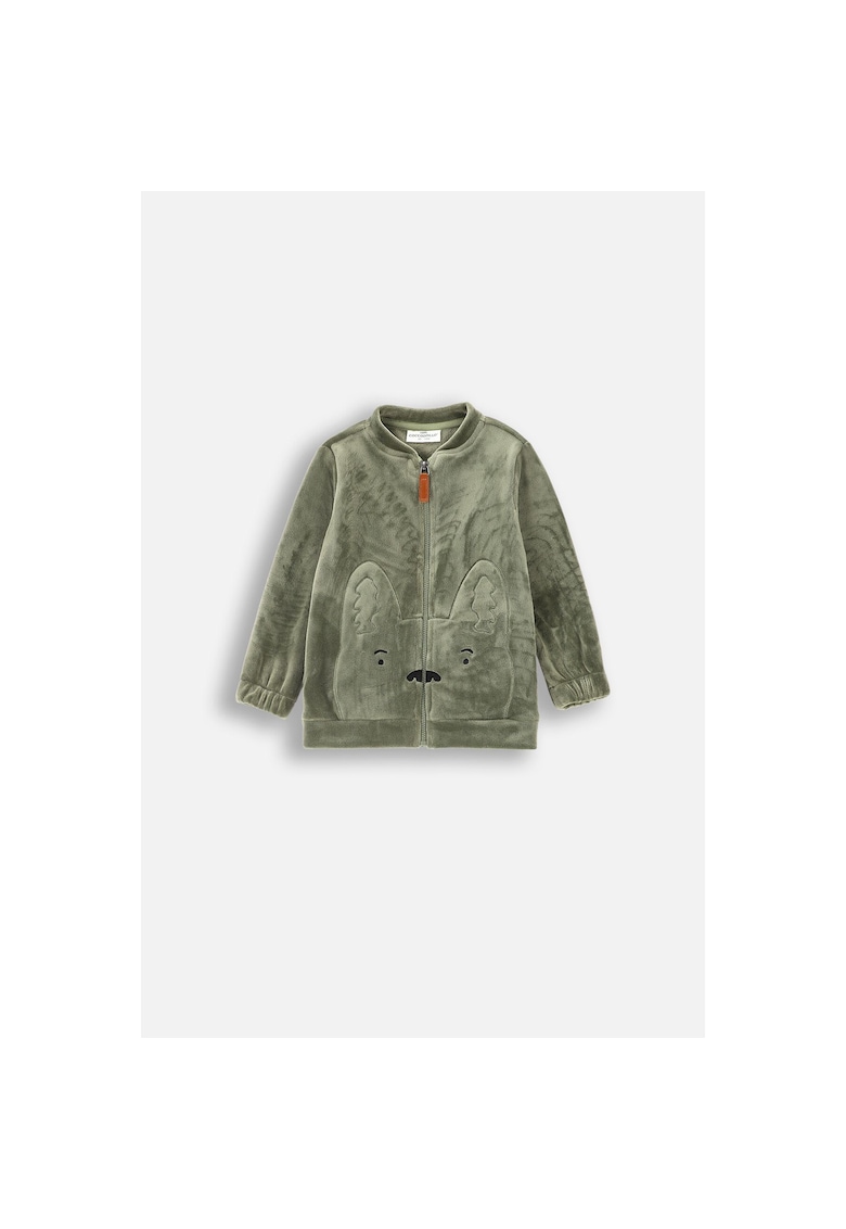 Hanorac -  cu fermoar - guler inalt - poliester - kaki