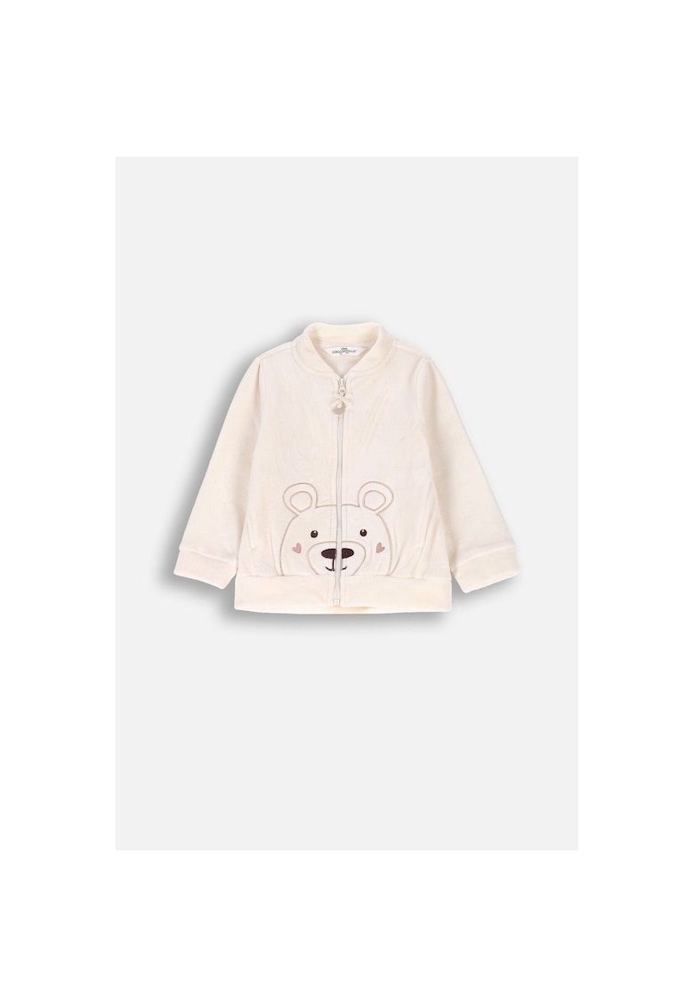 Hanorac  cu fermoar - guler inalt - aplicatie ursulet - bej - poliester