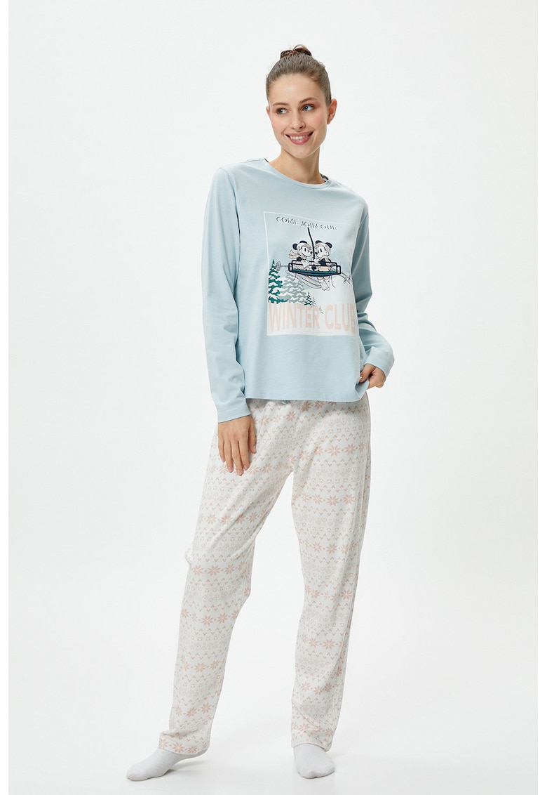 Pijama din bumbac cu imprimeu cu Minnie & Mickey Mouse