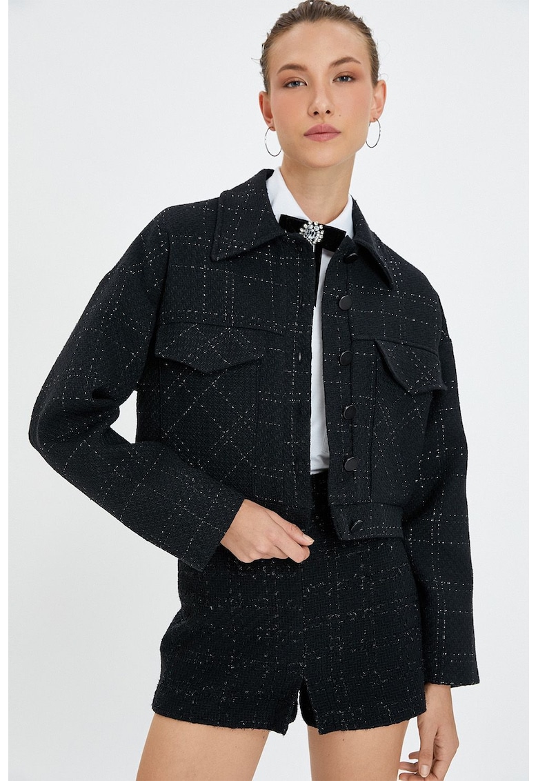 Jacheta din tuid cu buzunare pe piept