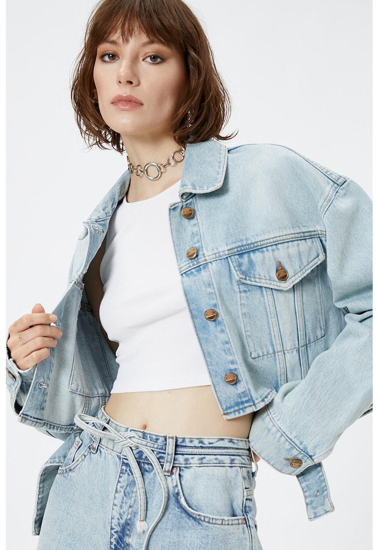 Jacheta crop relaxed fit de denim