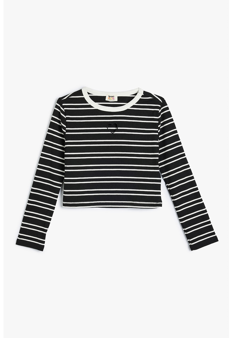 Bluza crop cu model in dungi - Negru/Alb optic
