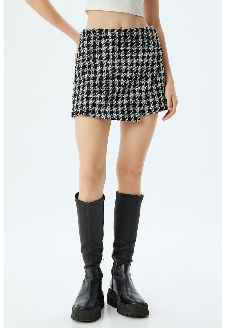 Fusta-pantalon cu talie inalta si model houndstooth