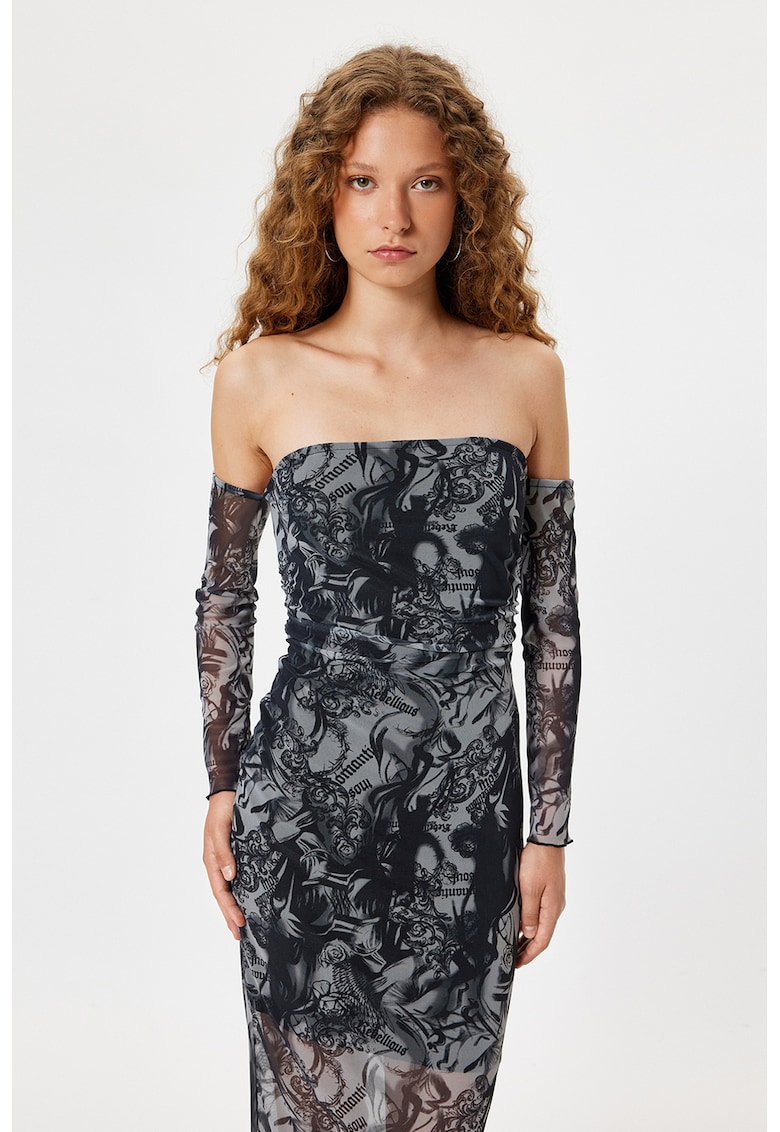 Rochie lunga cu model si decolteu pe umeri Rochie lunga cu model si decolteu pe umeri