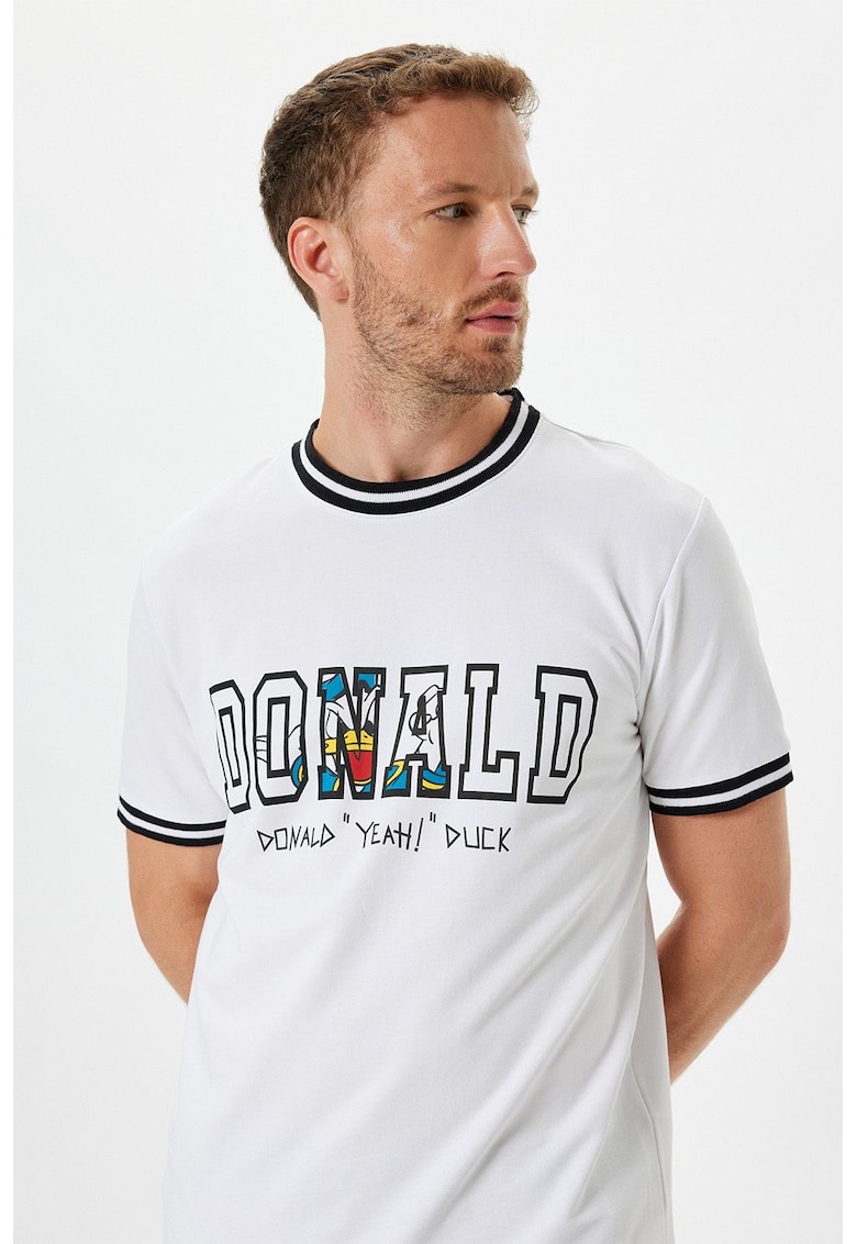 Tricou de bumbac cu imprimeu - Alb/Negru/Albastru