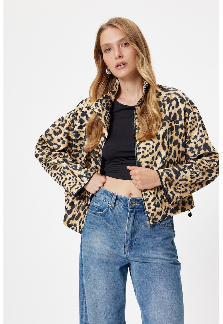 Jacheta cu animal print si maneci cazute