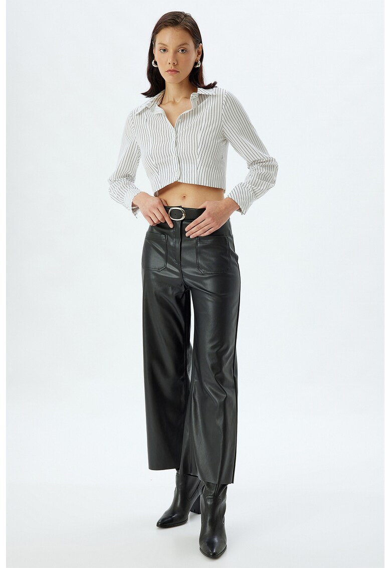 Pantaloni ampli de piele ecologica - Negru