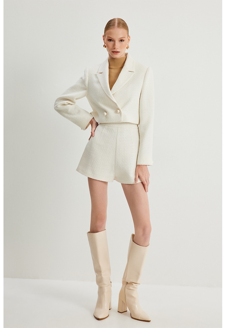 Pantaloni scurti din tuid cu talie inalta