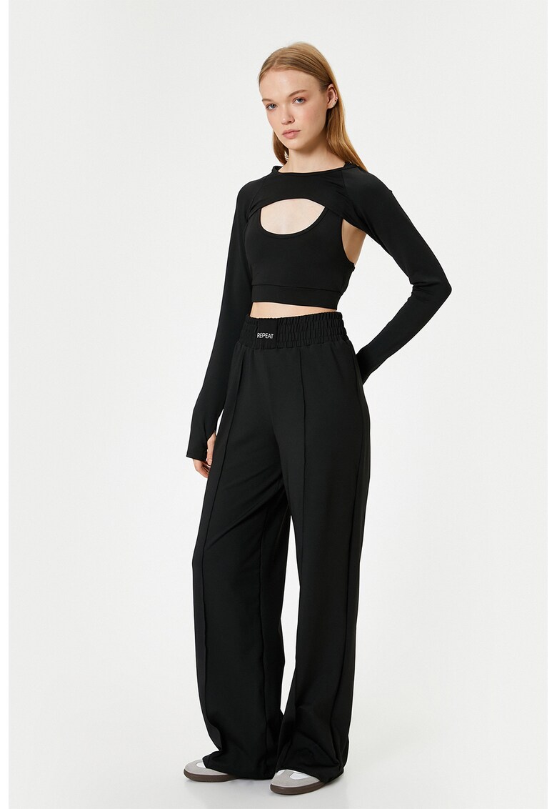 Pantaloni de trening ampli cu talie inalta - Negru