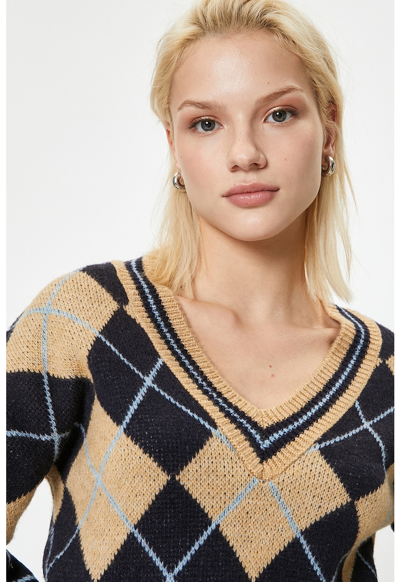 Pulover supradimensionat cu model argyle - Negru/Bej