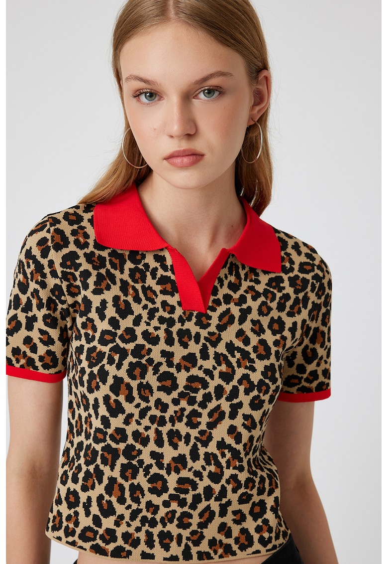 Tricou crop polo cu animal print