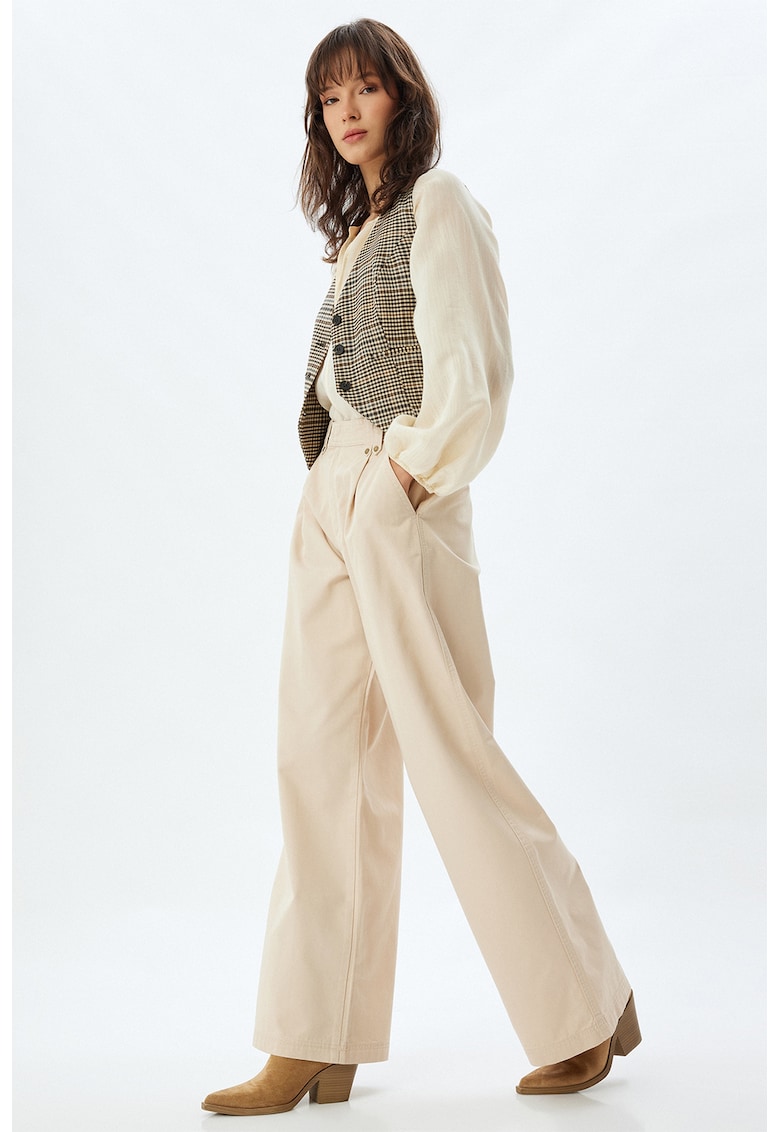 Pantaloni ampli de bumbac - Bej deschis