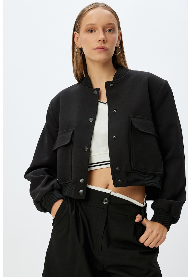 Jacheta bomber crop cu buzunare cu clapa