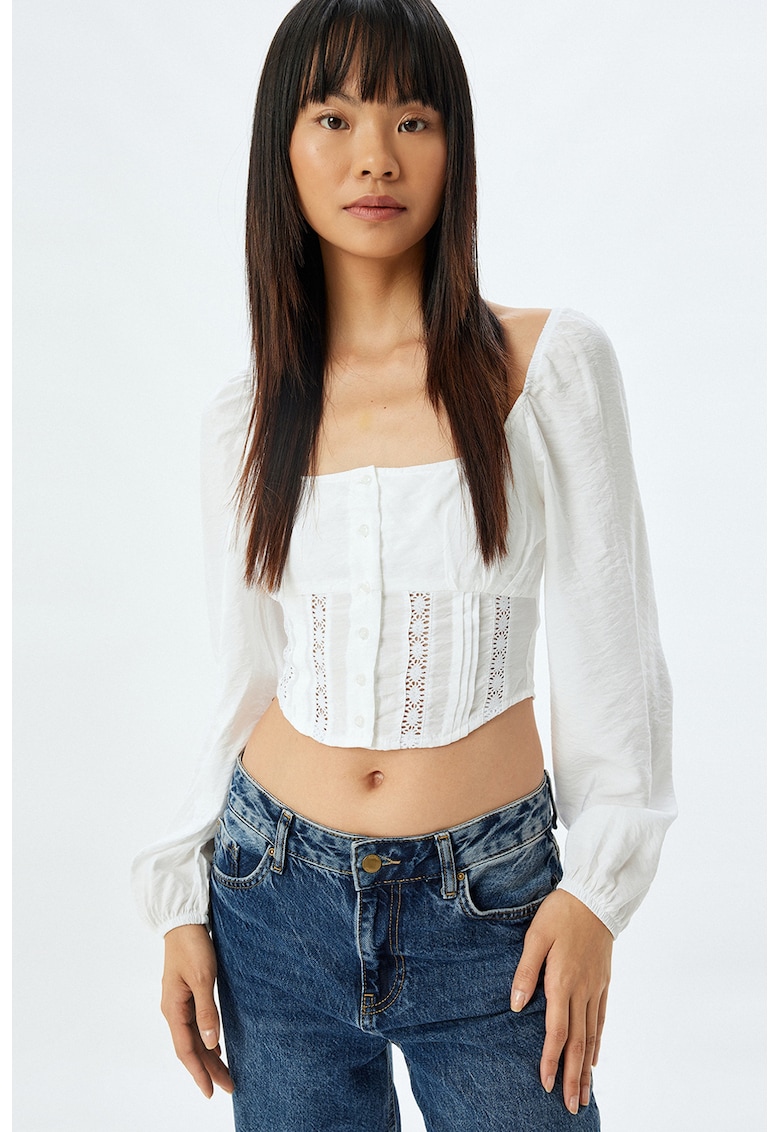 Bluza crop cu maneci bufante