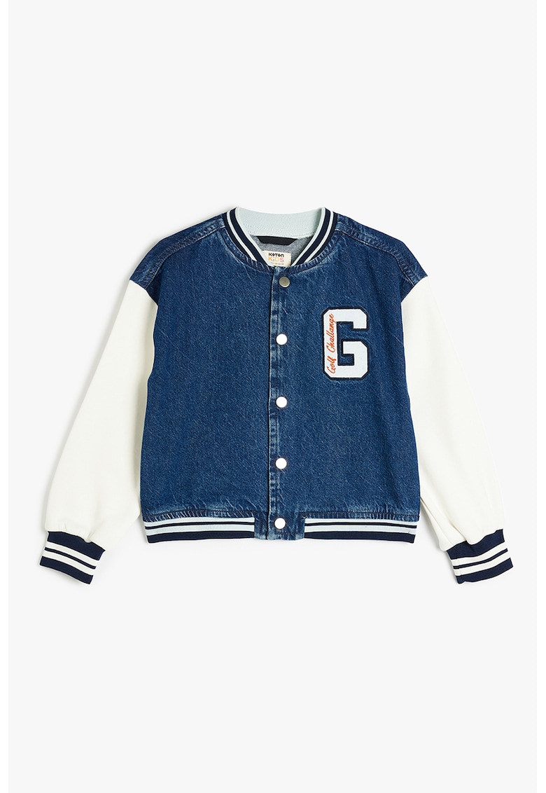 Jacheta bomber de denim - Alb/Albastru royal