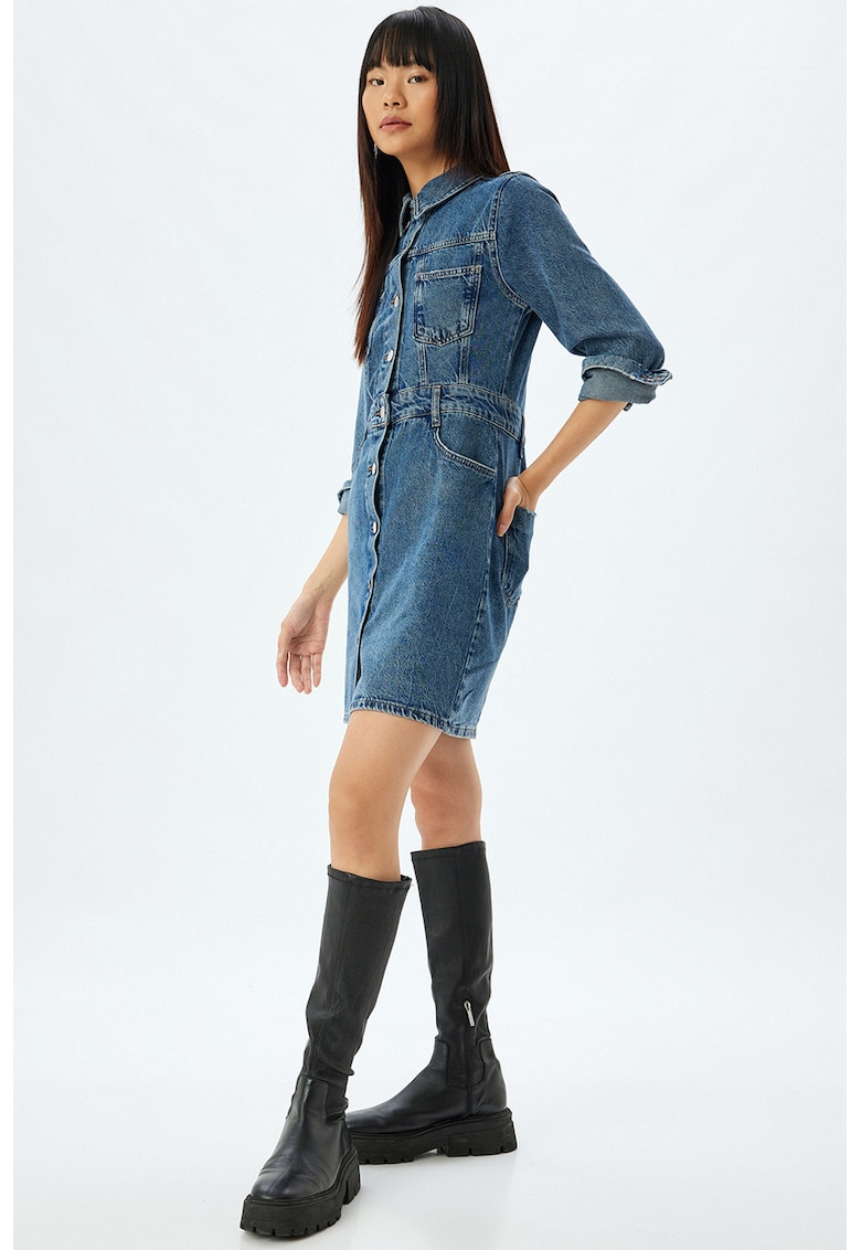 Rochie mini din denim cu maneci lungi - Albastru