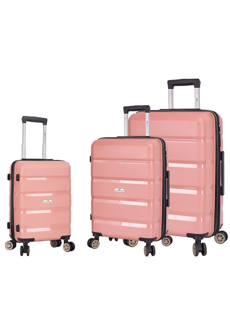 Set Trolere Polipropilena - Madisson - SW43603 - 4 Roti Duble - Cifru TSA - 3 Piese - Rose