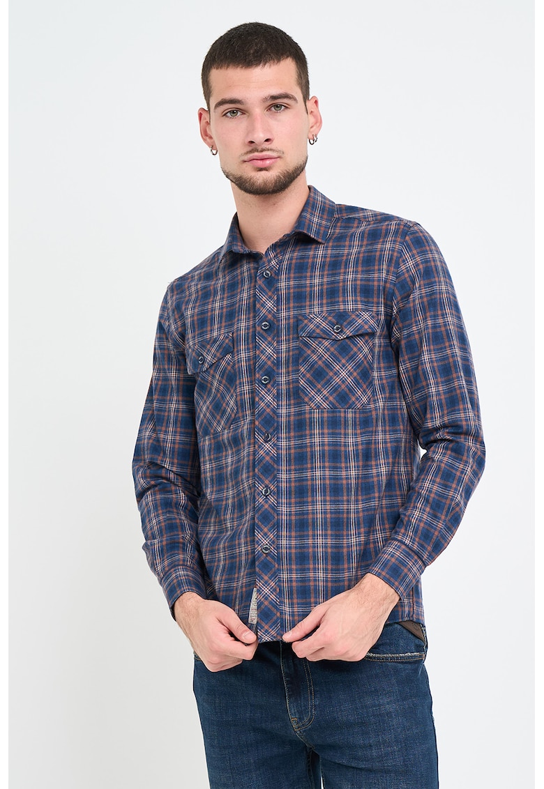 Camasa de bumbac cu buzunare cu clapa pe piept