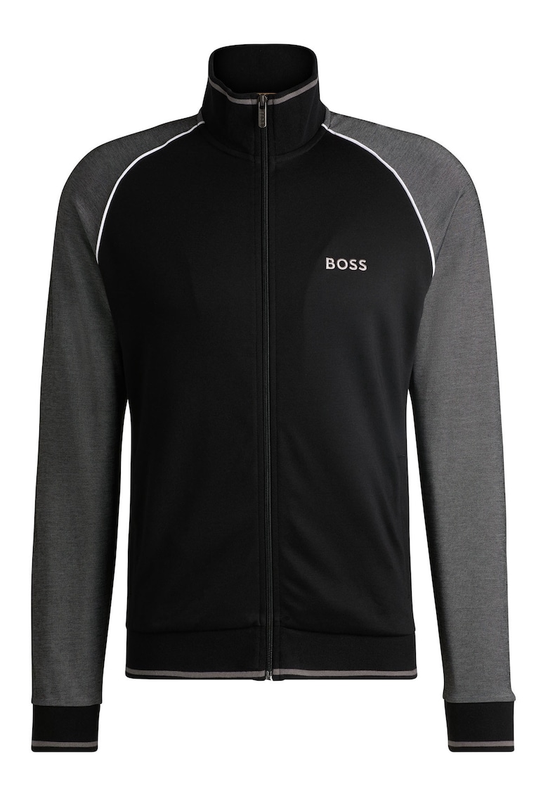 Hanorac din amestec de bumbac cu fermoar si maneci raglan - Negru