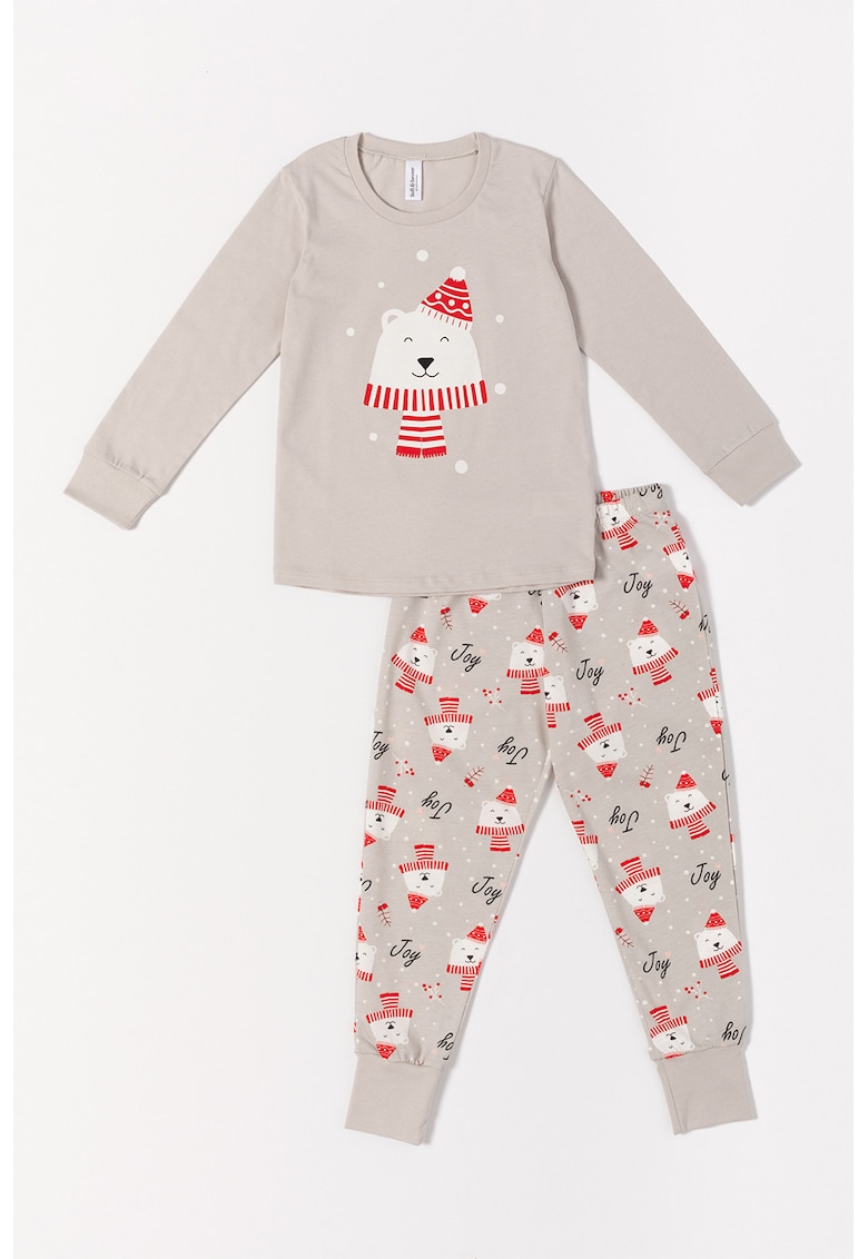 Pijama lunga de bumbac cu imprimeu de Craciun