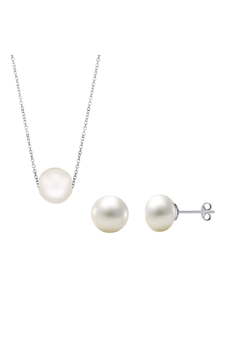 Set argint 925 cu perle naturale 6 mm + lant si pandantiv 8 mm - Alb