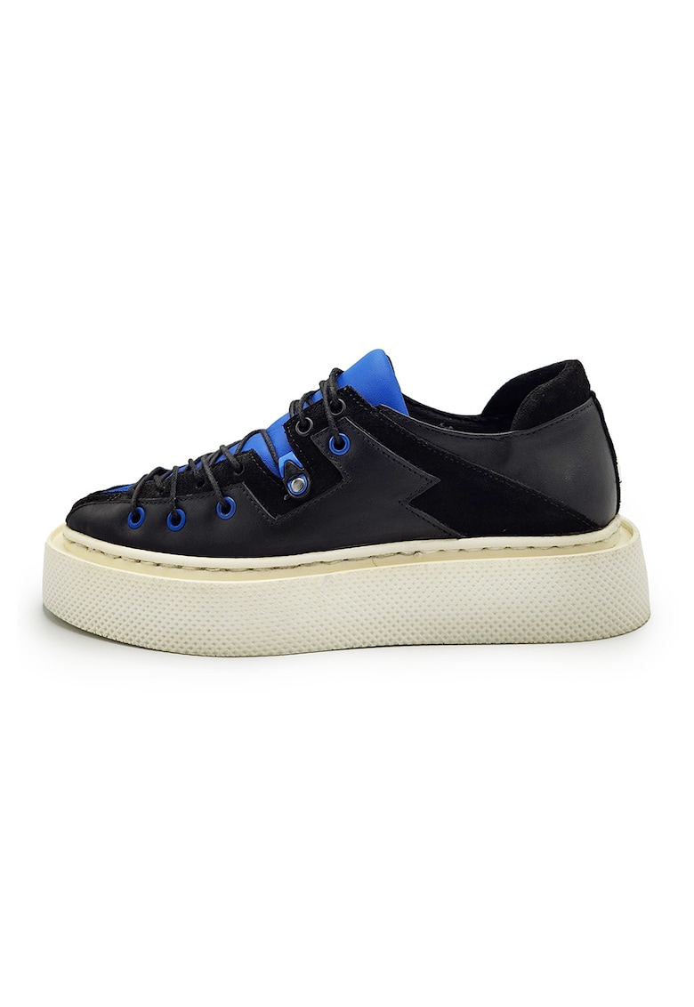 Pantofi sport de piele si piele intoarsa - Negru/Albastru