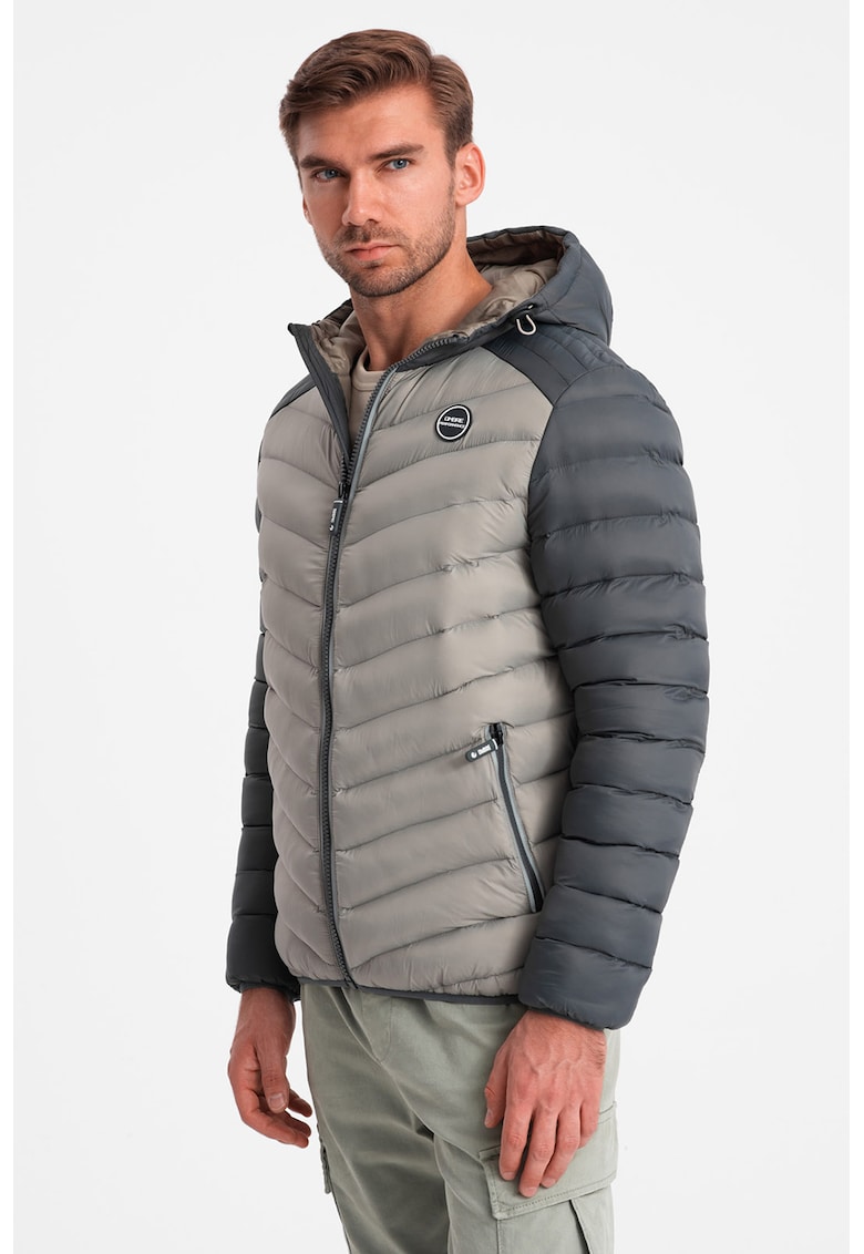 Geaca scurta cu vatelina - Gri carbune/Maro taupe deschis