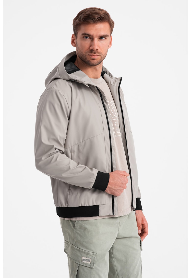 Jacheta cu fermoar - gluga si captuseala de plasa - Gri