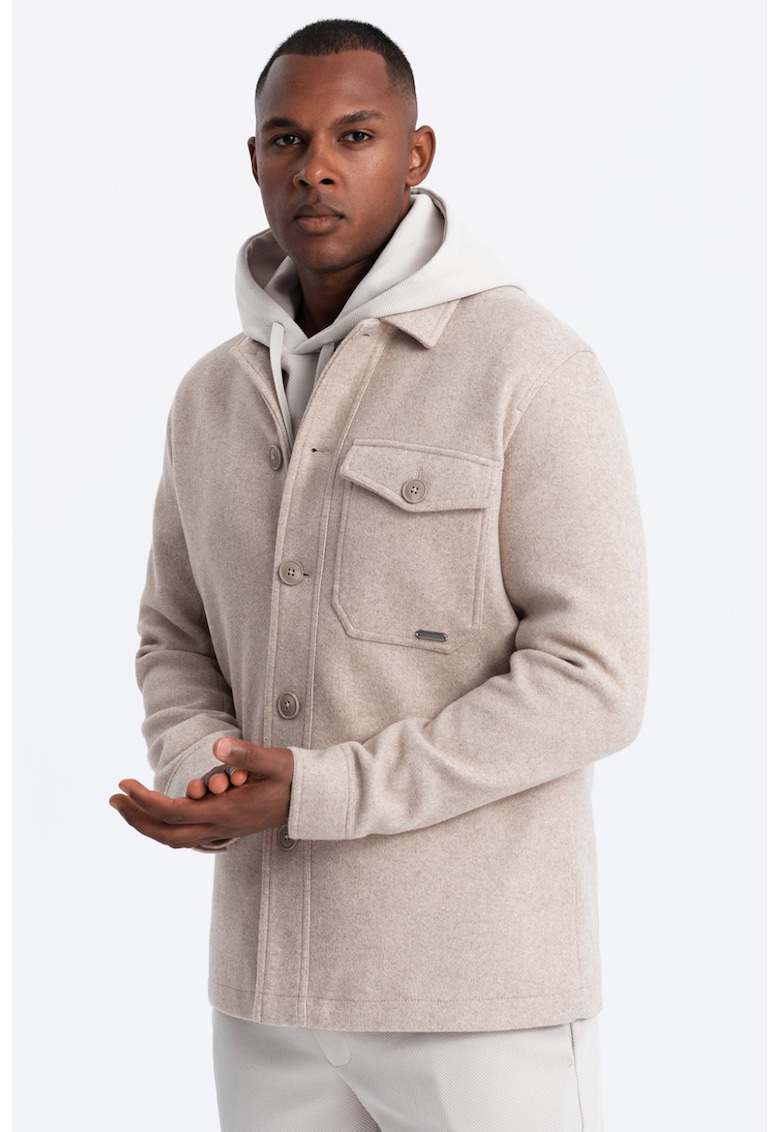 Jacheta din fleece cu nasturi - Bej deschis