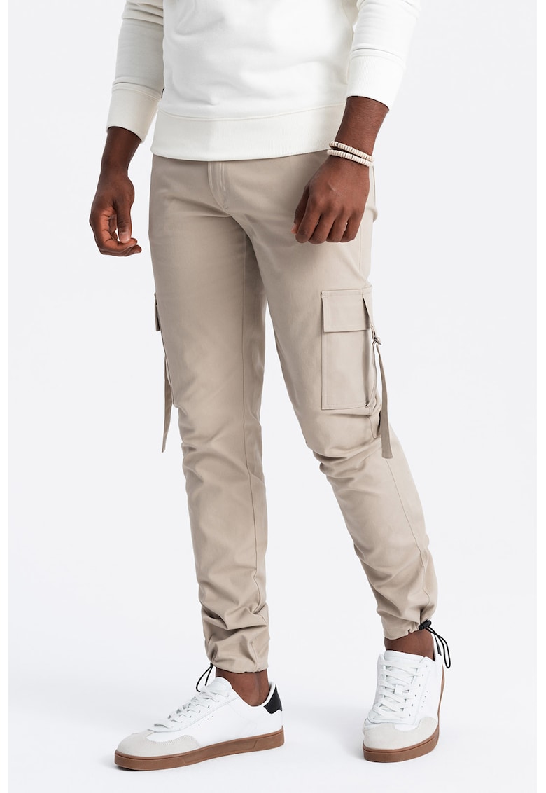 Pantaloni cargo cu croiala dreapta si terminatii ajustabile