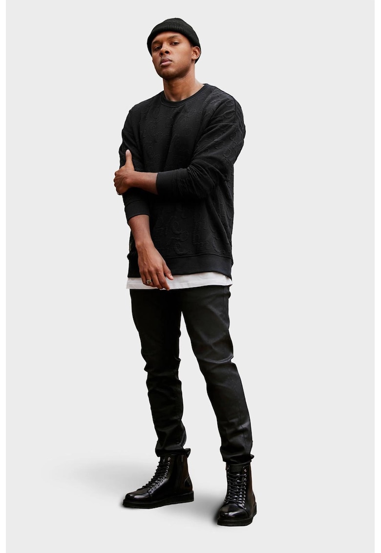 Bluza de trening cu decolteu la baza gatului si aspect texturat