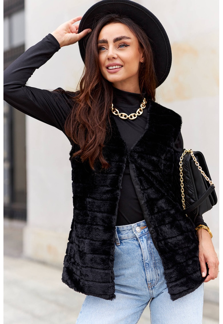 Vesta din blana sintetica cu decolteu in V